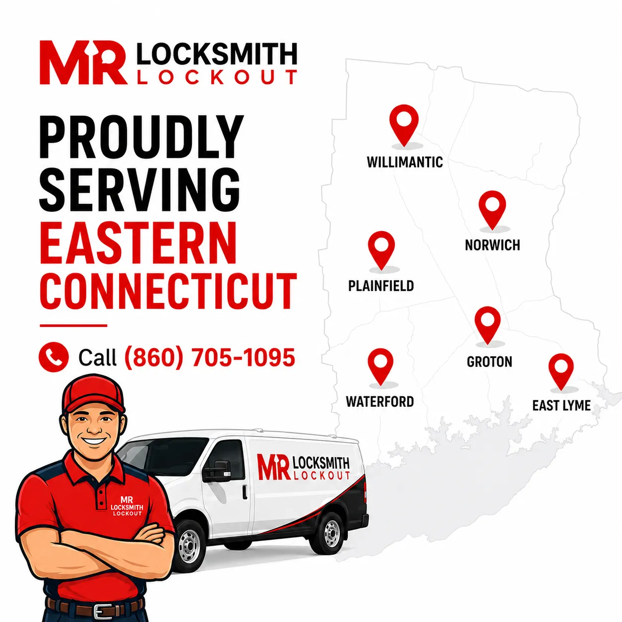 Mr Locksmith Lockout Eastern Connecticut Service Area Map